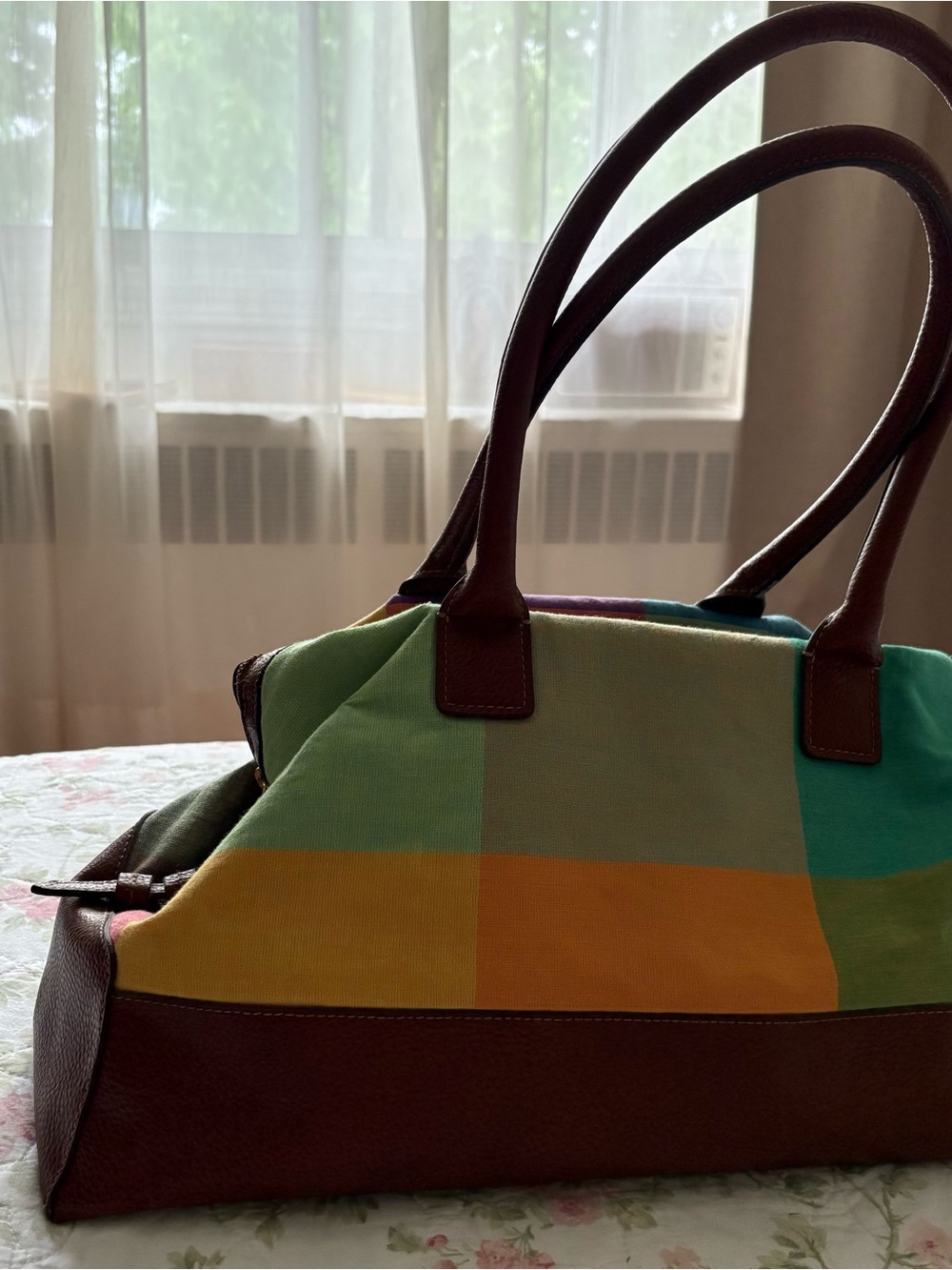 Liz Claiborne Colorblock Canvas Tote with Brown Trim